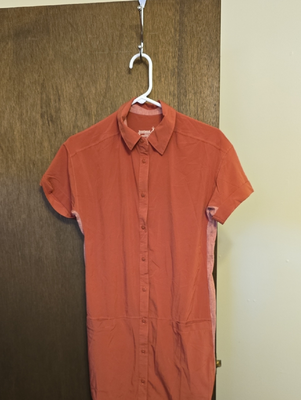 Smartwool women's Short-Sleeve Button-Down dress in Rust